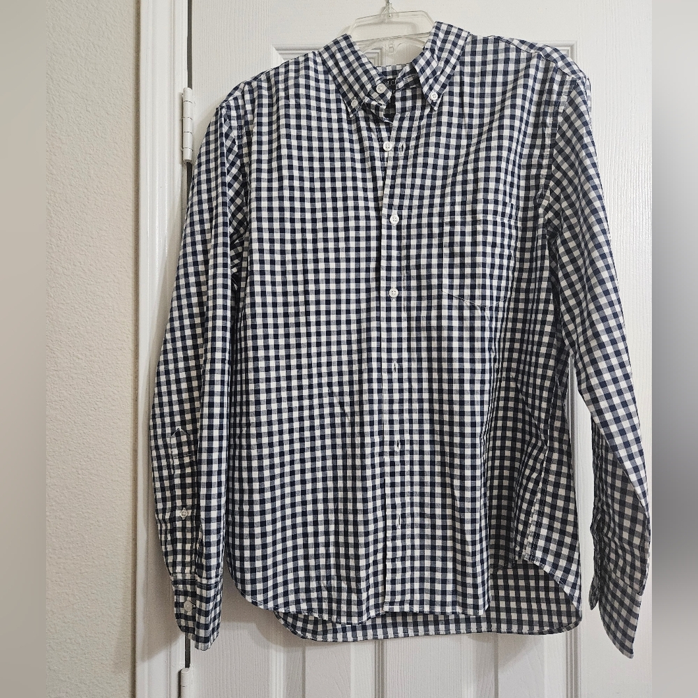 Mens J. Crew Flex Washed Blue Gingham Collared Shirt